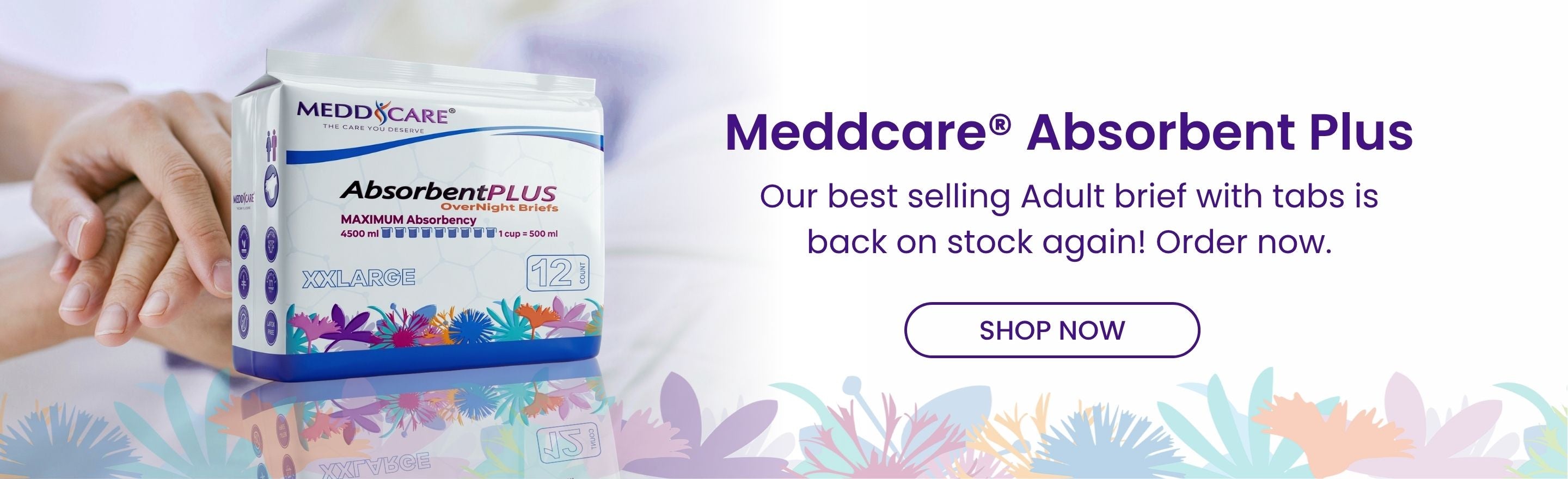 Meddcare absorbent plus overnight brief banner