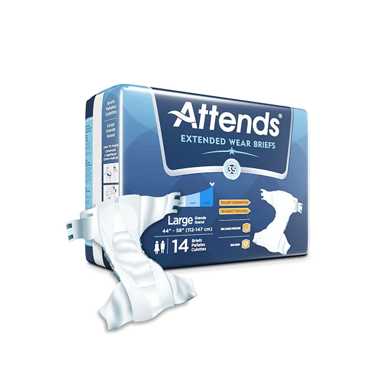 Attends Extended Wear Brief Adult Diapers with Tabs, Severe Absorbency