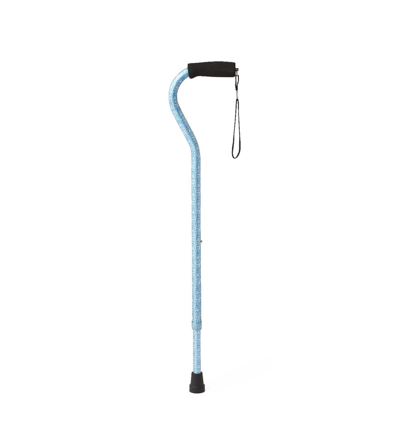 Offset Handle Cane, Baroque Print, Teal